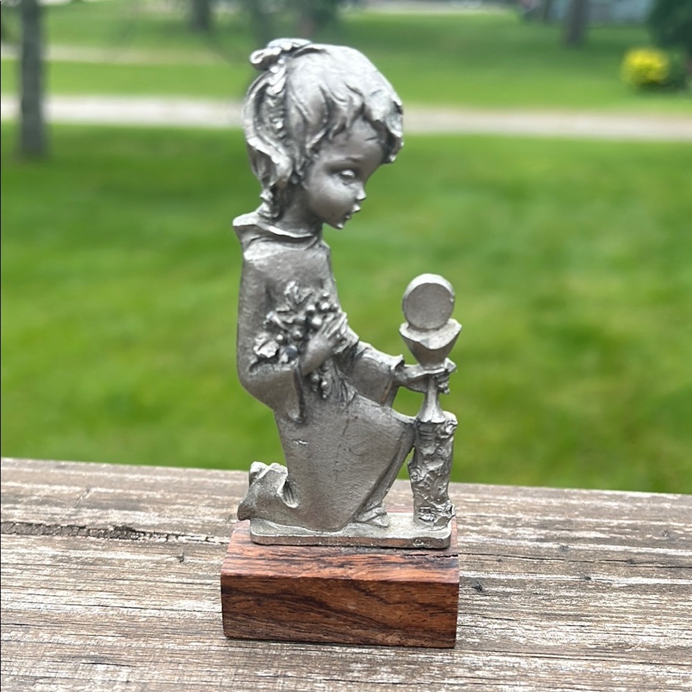Peltro Peeter Figurine on Wooden Base Made in Italy